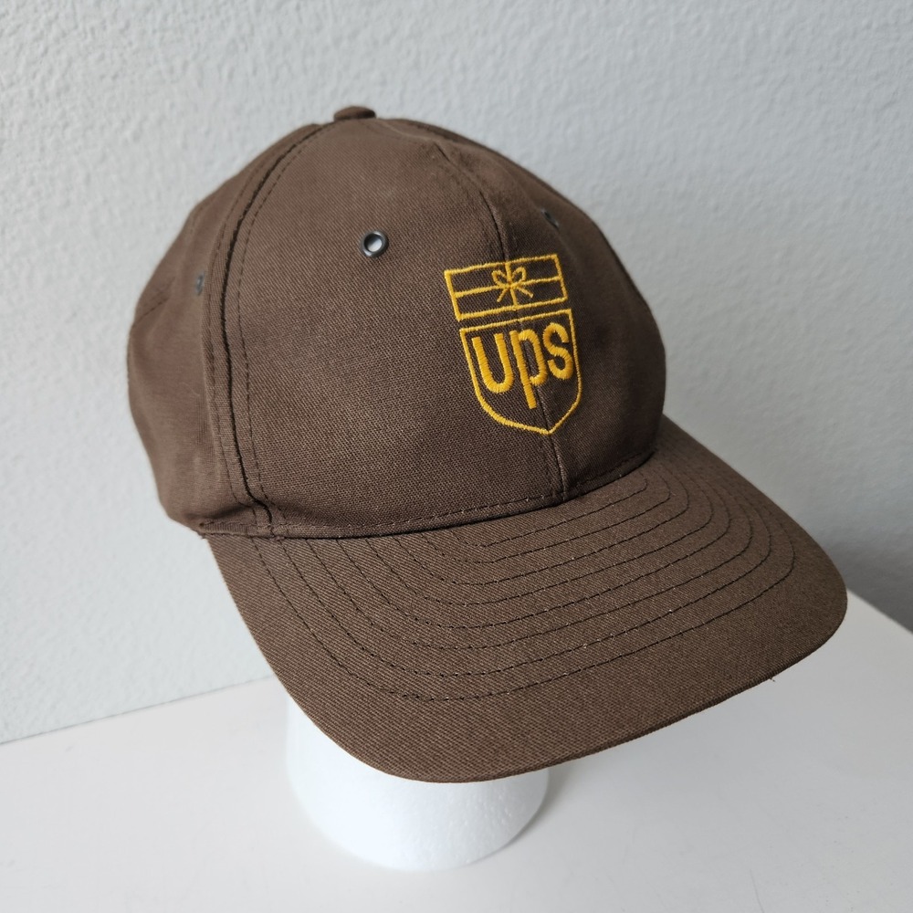 Vintage UPS Brown Yellow SnapBack‎ Hat Old Logo Cap Riverside Made In USA 80s